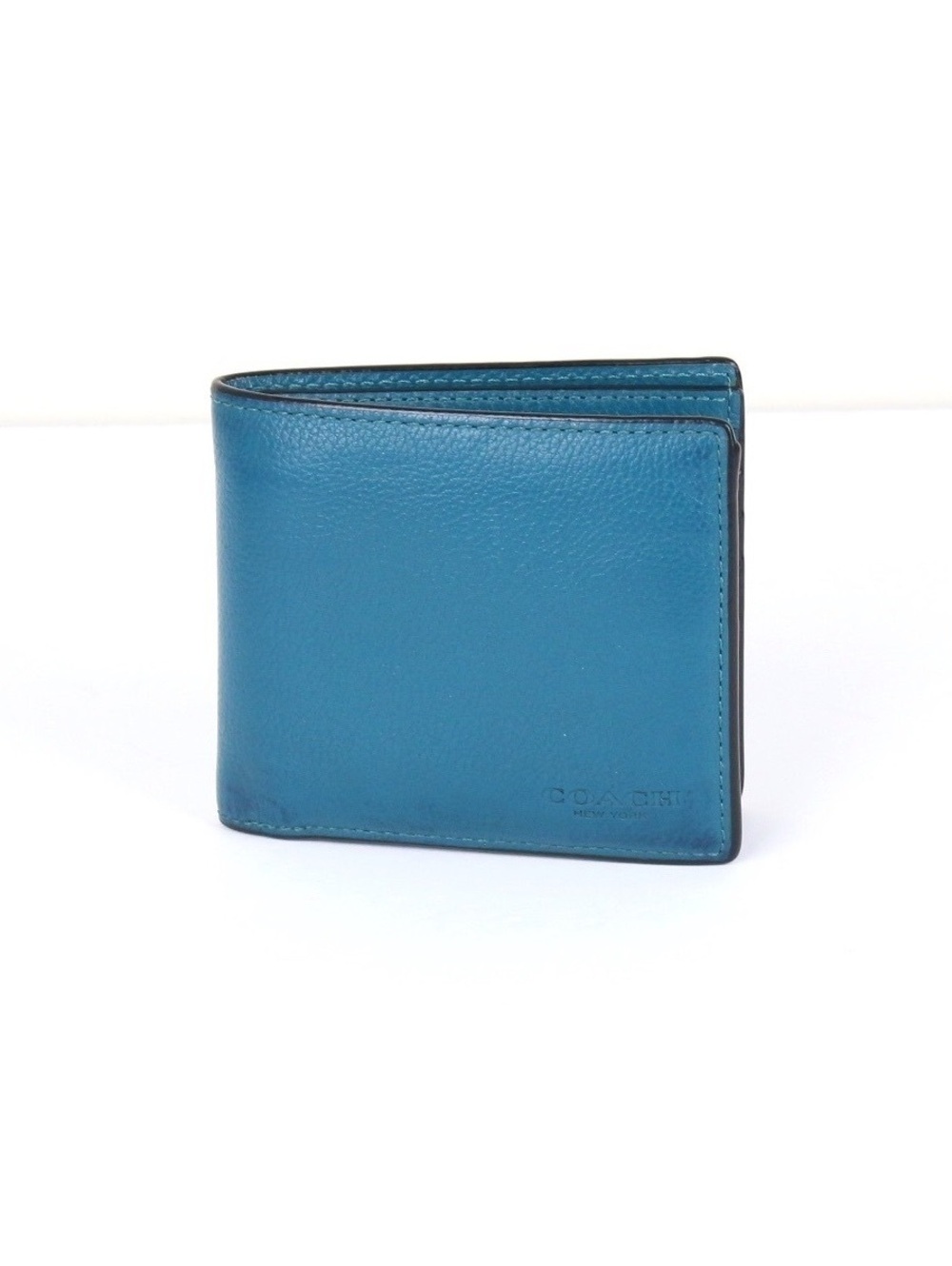 Coach Men's Double Billfold Wallet Teal Blue Pebbled Leather